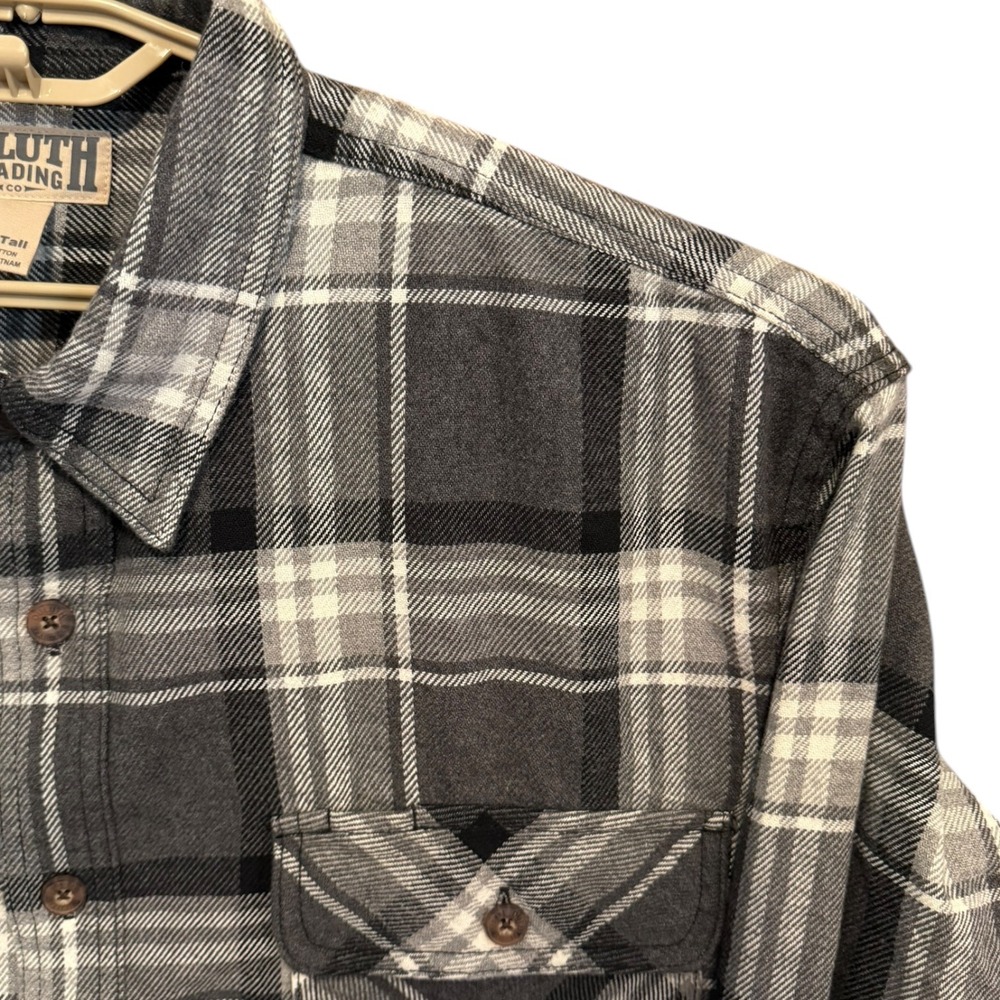Duluth Trading Co Burlyweight Free Swingin' Flannel Shirt XXL Tall Gray Plaid - Picture 3 of 7